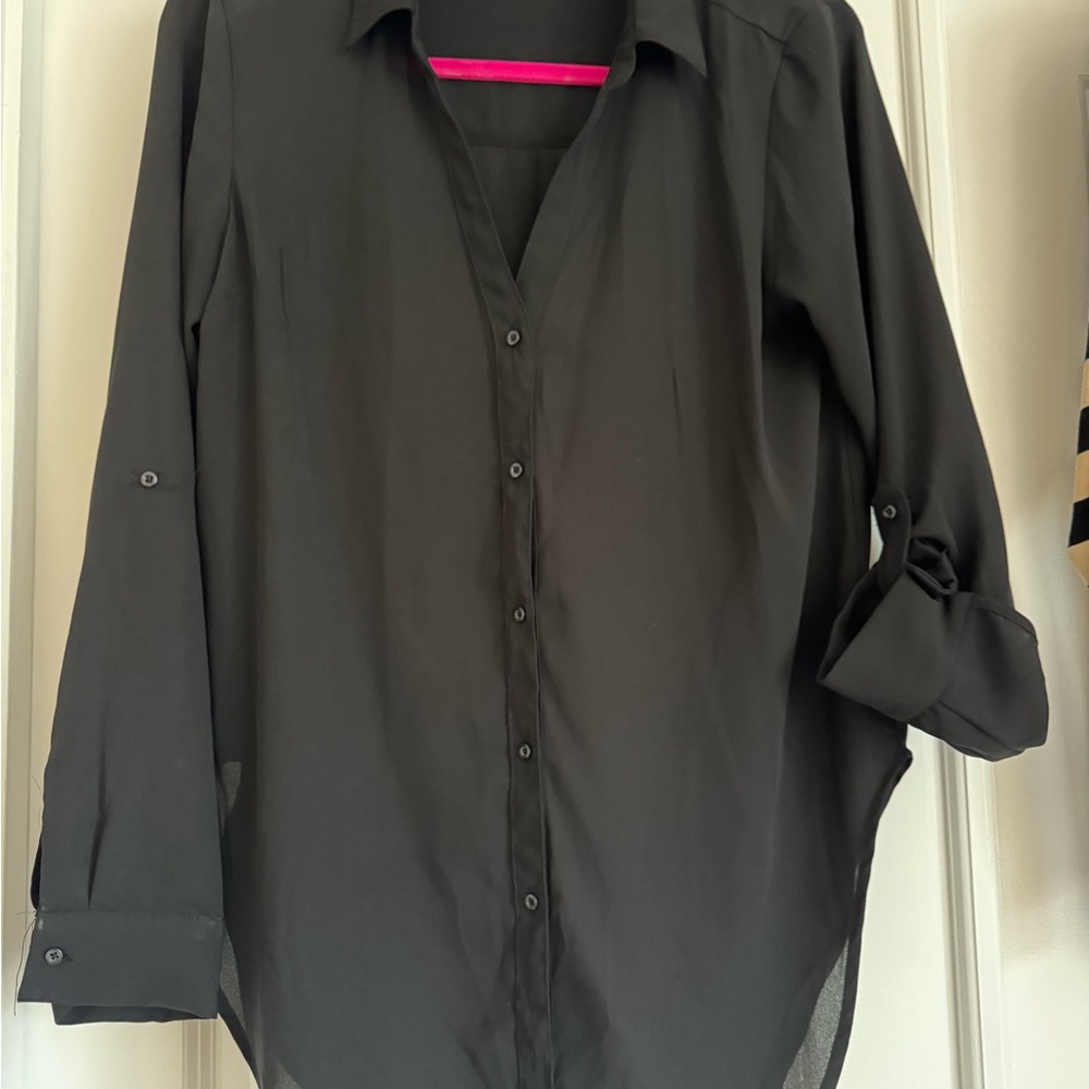 Candie's Black Button Down Shirt with Rolled Sleeves